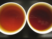 七子紅帯青餅プーアル茶と、73青餅7542七子餅茶の飲み比べ