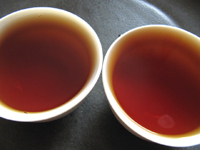 早期紅印春尖散茶プーアル茶と紅印圓茶50年代プーアル茶飲み比べ